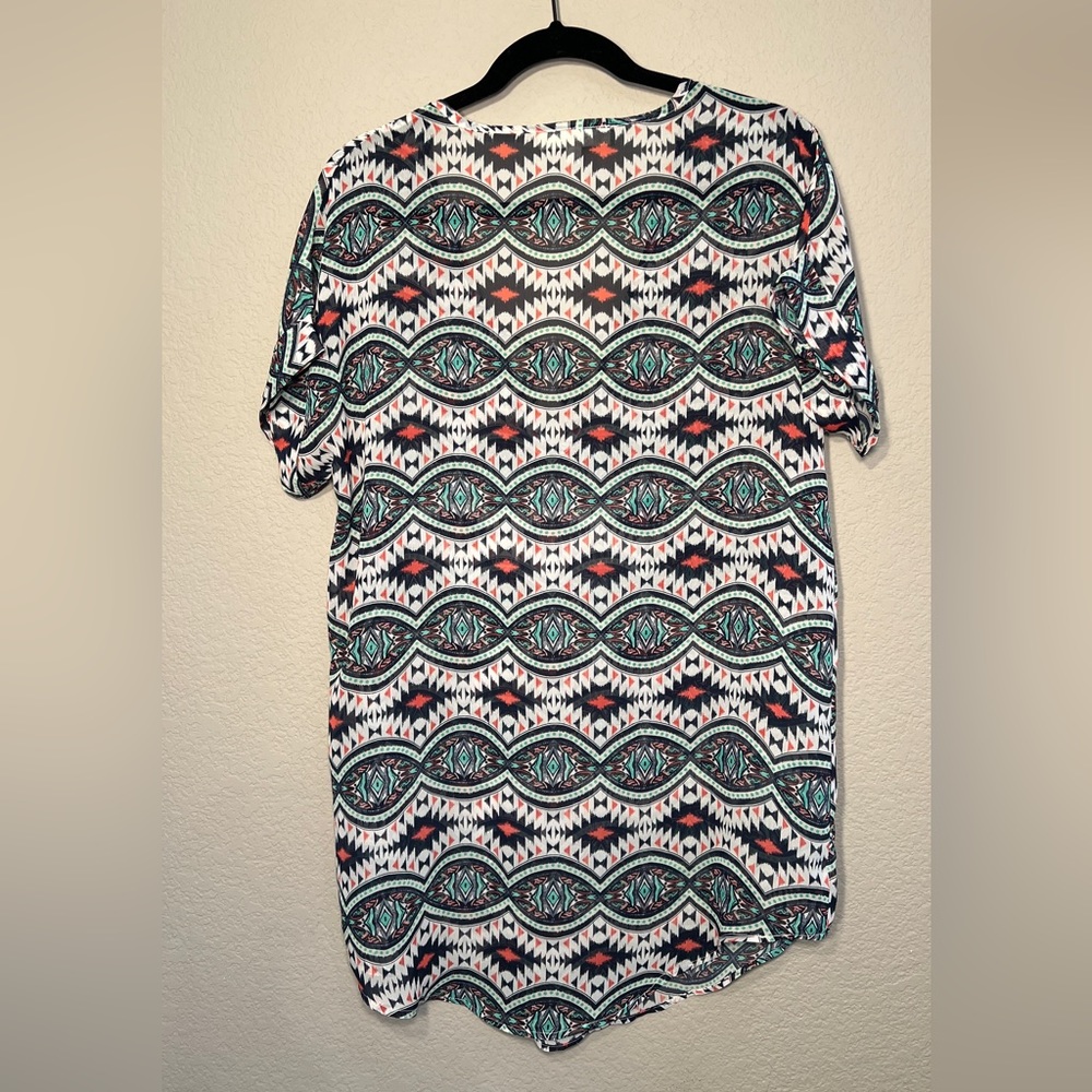 Francesca’s | Geometric Tribal Print Pattern Design Swim Cover Up Sheer - Picture 4 of 7